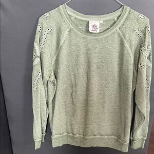 Army or Olive Green Eyelet Detail Women's Top